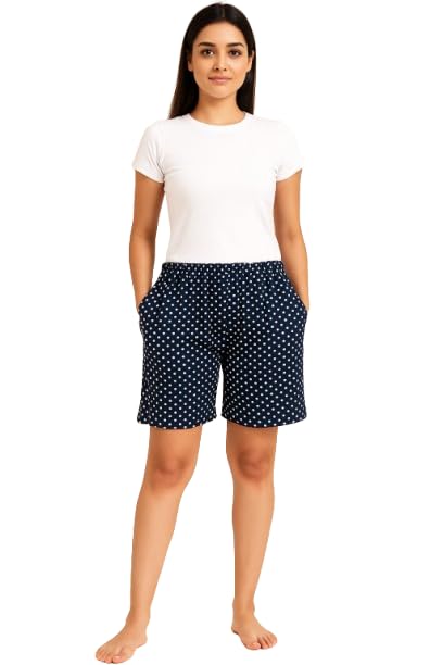 ladygram Ladies Summer Shorts Polka Dot Print, Knee Length, XL-XXL-3XL, Comfortable Cotton Malai Fabric, Ideal for Casual Wear in Navy Blue-picture-41