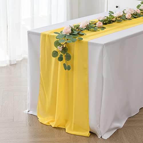 1Pack Chiffon Table Runner, Ailiti Wedding Table Runner, 29X120 Inches Gauze Table Runner, Rustic Sheer Table Decor For Romantic Bridal Shower, Baby Shower, Birthday Party Cake Table(Yellow) #TOP1