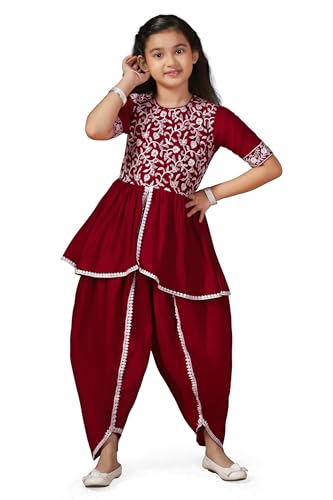 Image of Fashion Dream Girl's Slik Blend Embroidery Salwar Suit|Kids Salwar Suit Set|Embroidered Suit for Girls|Ethnic Wear|Girls Suit Set