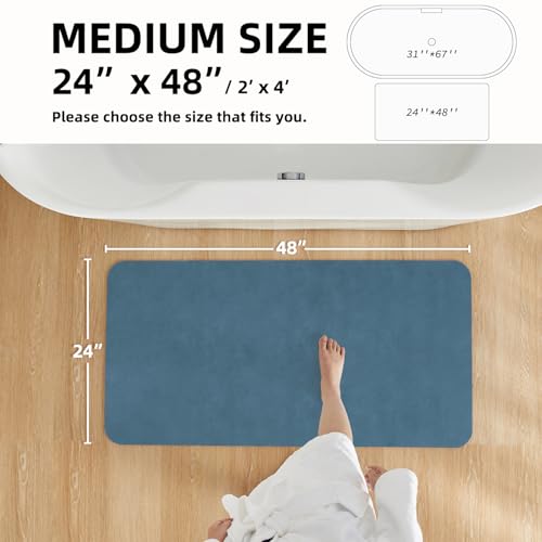Bathroom Mat Quick Dry, Bathroom Rugs Non Slip Washable Thin Absorbent Bath Mat Fits Under Door Bathroom Floor Mat Perfect for Bath, Shower, or Sink 24"x48" Denim Blue