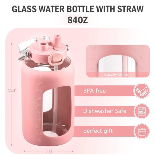 BLUEGO BPA-Free Glass Water Bottle with Time Markers