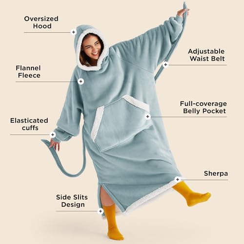 Bedsure Sherpa Wearable Blanket Hoodie — Oversized Adult, Light Green — view 2