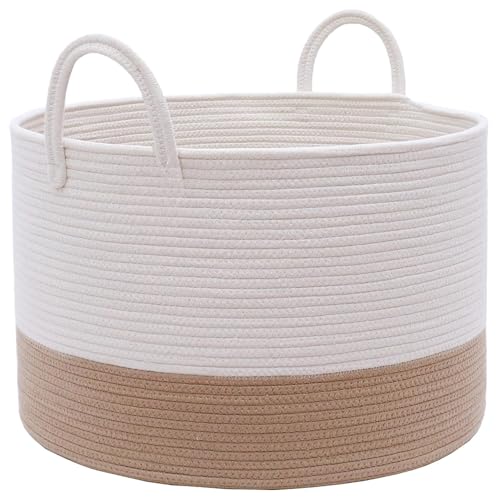 Image of Laundry Basket for Clothes | Toy Storage Basket | Cotton Rope Basket | Multi-Purpose Use Large Basket | Jute | 33x33x38 cm | Pink and White Ombre