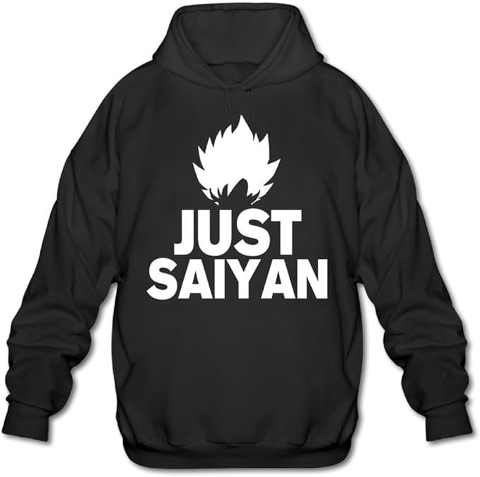 A Popular Fictional Character just Saiyan Print on Black Pullover Hoodie