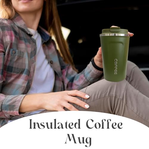 Image of Insulated Travel Coffee Mug, Stainless Steel Coffee Cup with Leakproof Lid