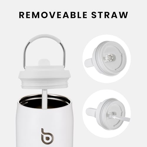 bottlebottle Isolierte Wasserflasche Edelstahl 32oz(946ml) mit Strohhalm Griff für Sport, Reisen, Fitnessstudio, doppelwandig auslaufsicher, BPA-frei (Weiß) – Bild 6