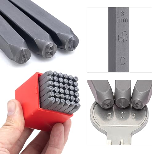 Image of NEIKO 02631A Number and Letter Punch Set with Heat-Treated Steel Punches, Imprinting & Arts and Crafts, 1 /8 inch (3 MM) Shaft, 36 Pc Stamp Set, Uppercase Letter & Number Punch Set (A-Z / 0-8 / inch& inch)