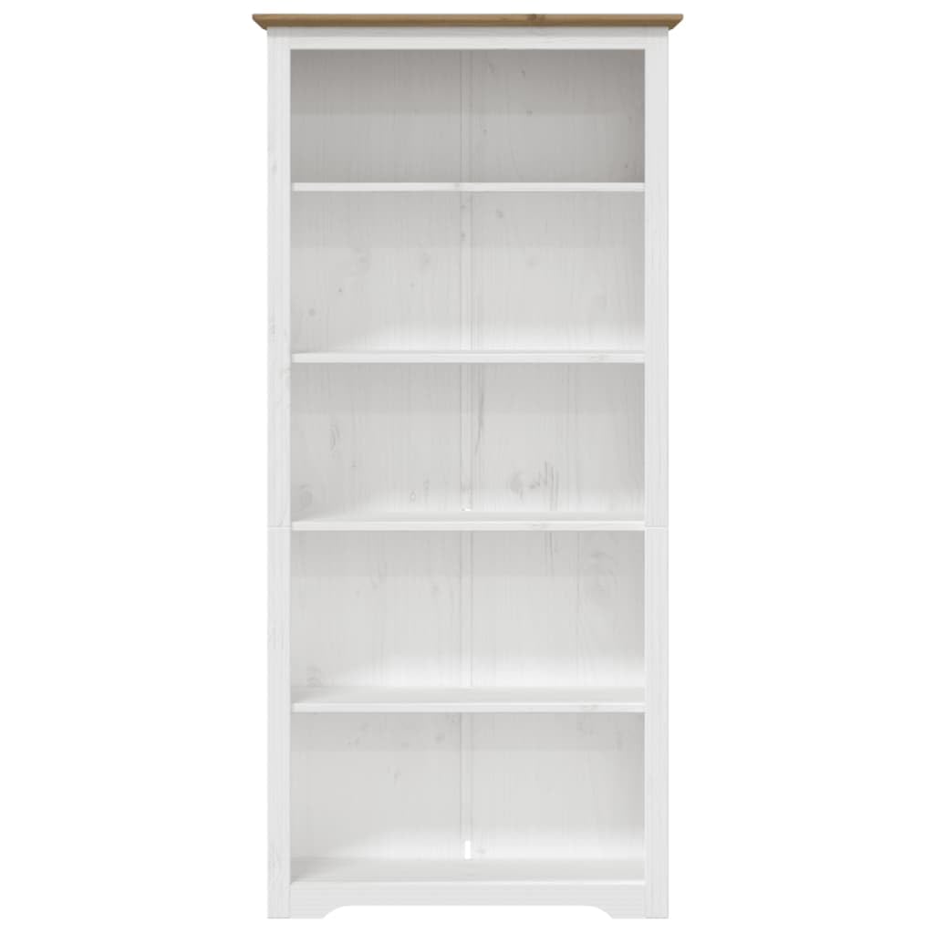 Bibliothèque BODO Marron Bois pin Massif 82x40x173 cm 5 Niveaux Rangement Livres dossiers Objets Salon Bureau Chambre décoration
