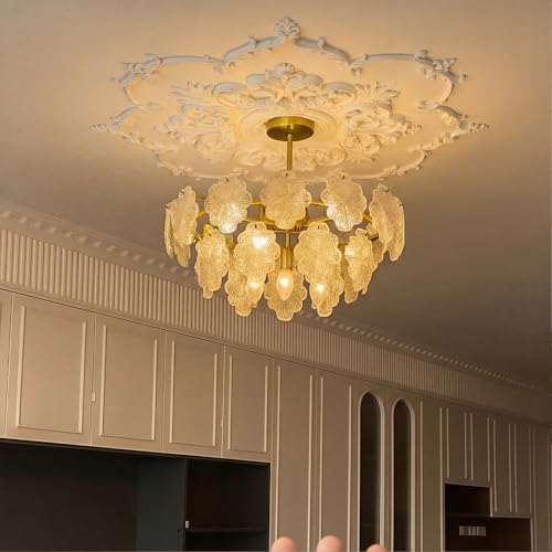 Image of Nuanchu 43.3'' Large PU Ceiling Medallion Combination Decorative 2.36'' ID French Style Chandelier Base Ceiling Medallion for Light Fixtures Victorian Rosette Light Covers for Chandeliers(Lovely)