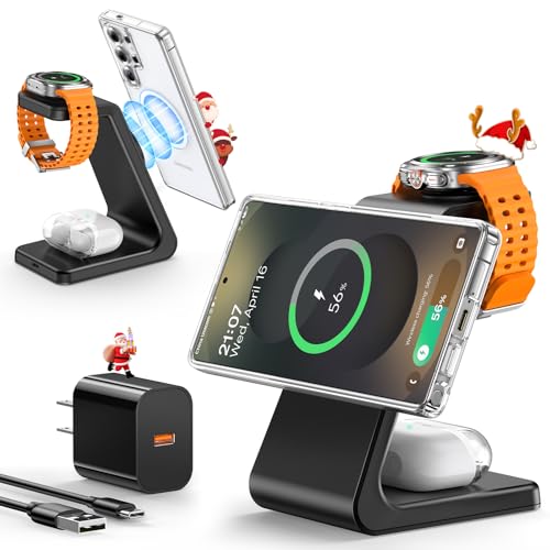 Magnetic Wireless Charger for Samsung, 3 in 1 Mag-Safe Fast Wireless Charging Station for S25 Ultra S24 S23 S22/ Z Fold 7/ Z Flip 7, Galaxy Watch Charger for Galaxy Watch Ultra/8/7/6, Galaxy Buds Pro