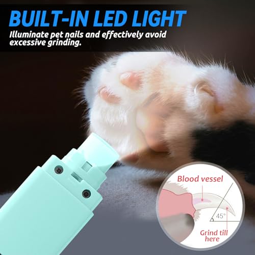 BUOAZR Krallenschleifer für Hunde 4-Gang mit LED-Licht, Elektrischer Hundekrallenschneider, Superleise, USB Wiederaufladbar Hundekrallenfeile für Große, Mittelgroße und Kleine Hunde und Katzen（Grün）