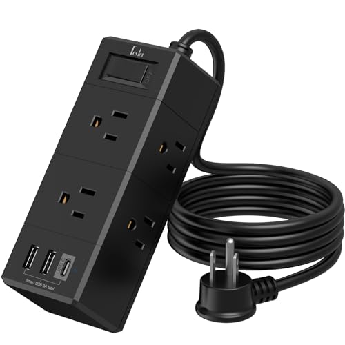 5Ft Extension Cord Flat Plug Power Strip - Tcstei 3-Side ...