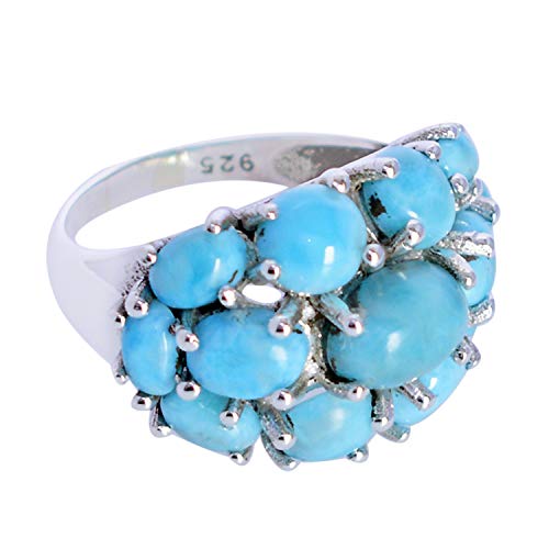Anillo de regalo de joyería fina con larimar azul en plata de ley 925