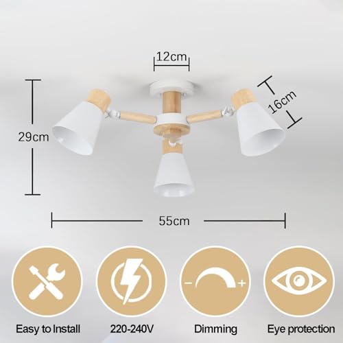 Lampe à bras léger réglable blanche et bois de style moderne E27