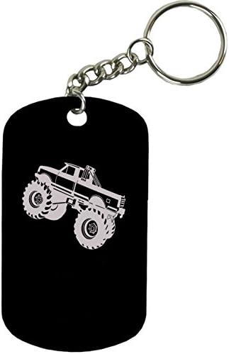 Personalized Engraved Custom Monster Truck 2-inch Colored Anodized Aluminum Customizable Keychain Dog Tag, Black