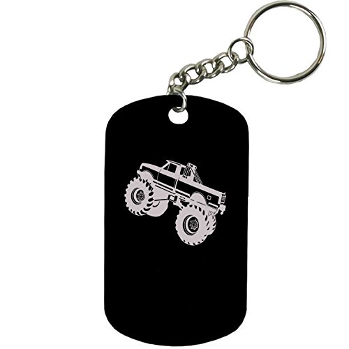 Personalized Engraved Custom Monster Truck 2-Inch Colored Anodized Aluminum Customizable Keychain Dog Tag, Black #TOP12