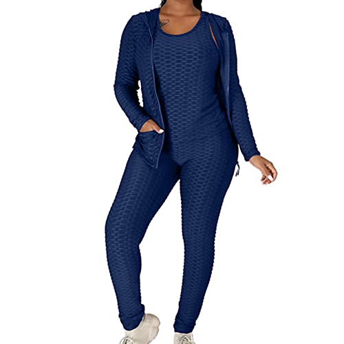 Conjunto feminino de ioga de três peças com capuz e zíper suéter elástico conjunto de calças para io