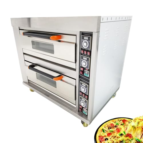 WYDDDARY Commercial Double Oven Heats up to 400°C Movable Stainless Steel Pizza Oven with 4 Baking Sheets for Commercial Kitchen AC220V