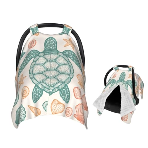 Image of KiuLoam Sea Turtles Starfish Seashells Baby Car Seat Canopy, Nursing Cover for Mom Breastfeeding Scarf, Infant Car Seat Cover/Multiuse Baby Stroller Covers for Babies Boys Girls
