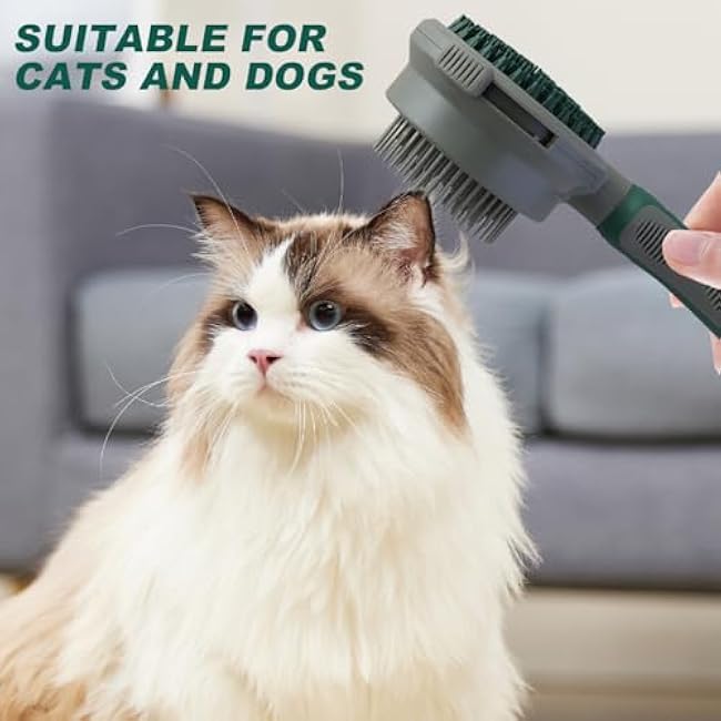 Cat Grooming Brush, Double-Sided Retractable Cat Hair Brush with Non-slip Handle, Dog Bath Massage Brush, Cat Brushes for Indoor Cats Shedding-I3fZpYei