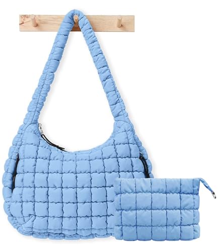 Bolsa tiracolo feminina acolchoada Hobo - macia e macia e leve para mulheres, uso diário, trabalho, viagens, Azul