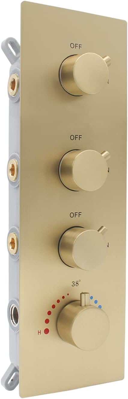2 Function Shower Thermostatic Valve 3 Round Knob Valvs Body Can Control Water Volume and Work at the Same Time Concealed Brass Bathroom Replacement Rough-In(Chrome, 2-Way)