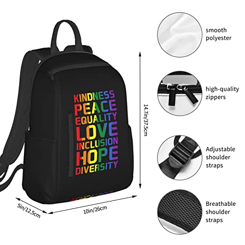 Sderdzse Kindness Equality Love Lgbtq Rainbow Gay Pride Ally Backpack Casual Shoulder Daypack Lightweight Travel Backpack For Men Women #TOP3