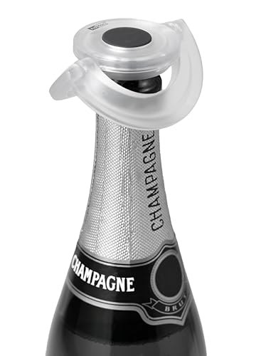 AdHoc dichter Sektflaschenverschluss GUSTO, Klar, Kunststoff/Silikon, Extrem flach Sektverschluss, Luftdichter und auslaufsicher Flaschenverschluss für Sekt, Champagner und Prosecco mit Geschenkbox