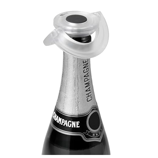 WMF Clever&More Sektverschluss mit Aufschrift 3,5 cm, Champagner Verschluss, Sektflaschenverschluss, Cromargan Edelstahl mattiert, Flaschenverschluss 6 AdHoc FV33 dichter Sekt- und Champagnerverschluss Gusto, Kunststoff/Silikon, klar