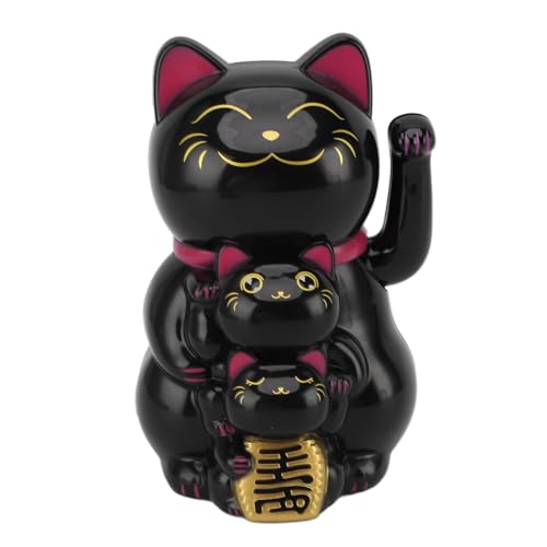Chat Porte-Bonheur Solaire Maneki Neko Noir pour Décoration de Salon Zen et Bureau Modern