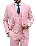 MY'S Men's 3 Piece Suit Set with Tie, One Button Slim Fit Solid Jacket Vest Pants, Prom Party Wedding Business Suits for Men, Light Pink Large