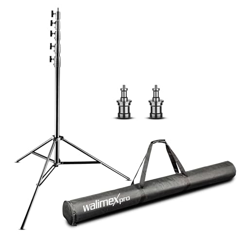 Walimex pro AIR Jumbo 600 Lampenstativ max. Höhe 600 cm, Lichtstativ mit 22,5 kg Traglast und Luftdämpfung, Blitzstativ aus Aluminium, Dreibeinstativ für Fotostudio, Film, Bühne und Outdoor