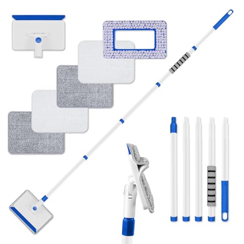 Lalafancy Baseboard Cleaner Tool with 69'' Extendable Long Handle, Wall Cleaner Mop with 5 Reusable Cleaning Pad Brush, Baseboard Duster for Cleaning Ceiling Window Floor Door Frame Skirting