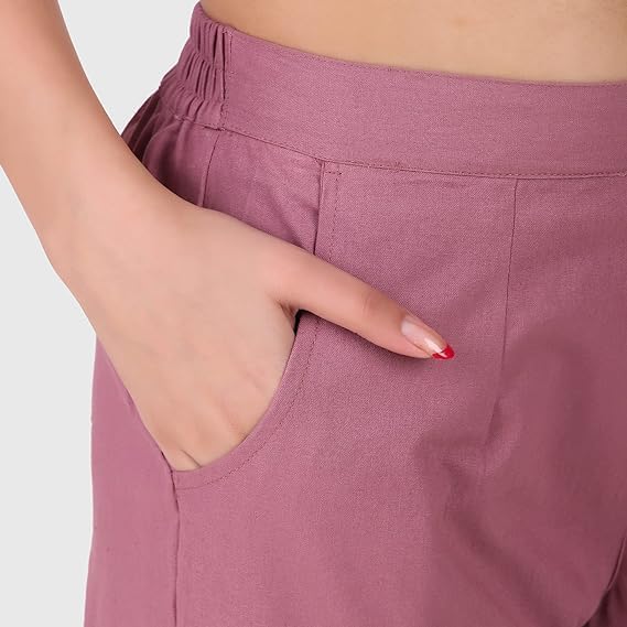 Image of Aarav Fabric Women's 100% Cotton Casual Pant | Ankle Length Regular fit Cotton Trouser | Straight Fit Formal Pants for Kurti, Office, Casual and Daily Outdoor Lifestyle