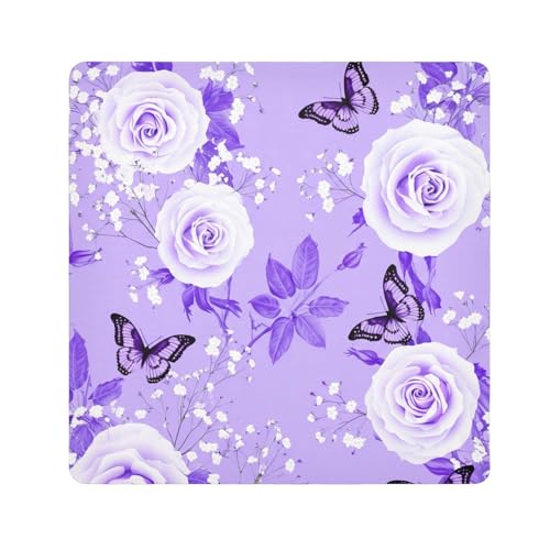 ODAWA Makeup Wrap Cloth Bag 13.8. In, Light Purple White Roses Magic Self-adhesive Storage Protective Cloth, Easy-Storage Magic Cloths for Camera Tablet Laptop
