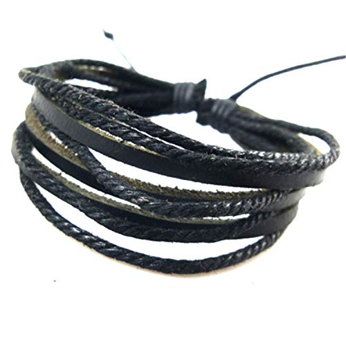 Bracelet en cuir vintage noir multicouche tissé à la main pour homme et femme