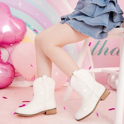 Image of Motasha Toddler Girls Cowgirl Boots Glitter Toddler Cowboy Boot Ankle Girls Boots Little Kids Horse Riding Shoes Party Birthday