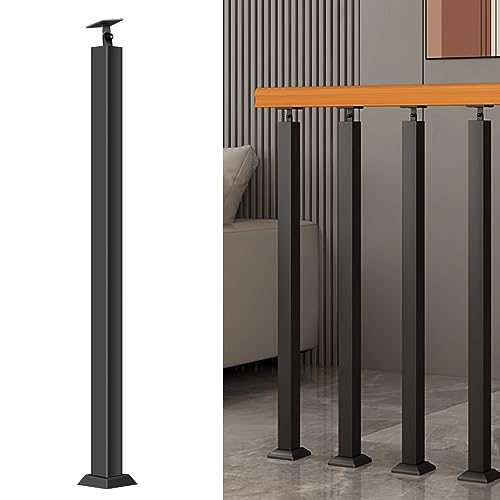 Poteaux De Balustre D'escalier Carrés - Broches De Garde-Corps En Métal Réglables à 270° Avec Base De Support Plat Et Kits De Vis; Les Poteaux En Fer Noir Conviennent à La Terrasse
