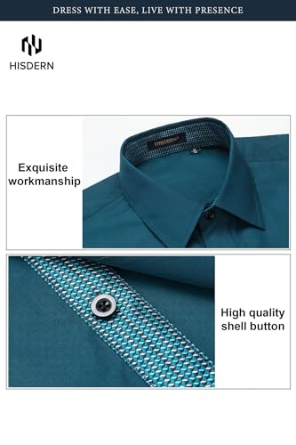 Image of HISDERN Mens Business Dress Shirts Long Sleeve Casual Button Down Shirt Formal Inner Collar Contrast Shirt for Men Wedding