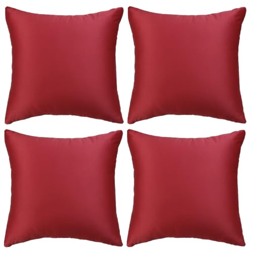 Faylapa 4 Pack Silky Satin Throw Pillow Covers 18x18 Inch Dark Red