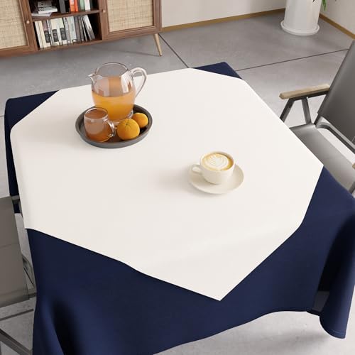 Image of Encasa XO Dining Table Cover Cloth for 4 Seater | 90x90 cm Cotton Canvas Square Table Cloth | Machine Washable Tablecloth for Indoor & Outdoor Use - White Solid Color