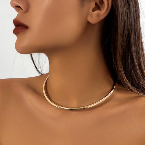 Chunky Gold Choker Necklaces for Women Non Tarnish Silver Statement Necklace for Women Chunky Necklace Open Round Gold Collar Necklace Trendy Jewelry3