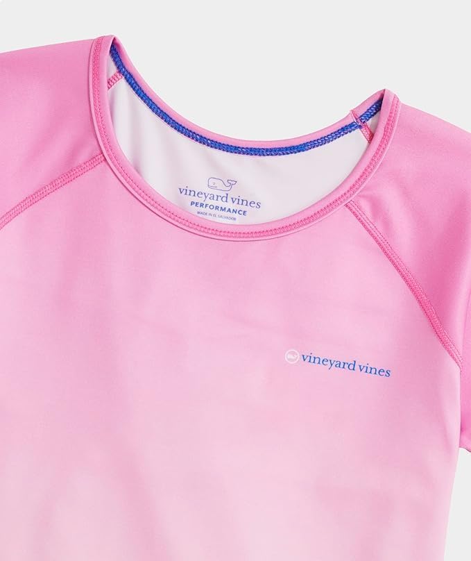 vineyard vines Girls' Ombre Short Sleeve Performance Rash Guard Tee Medium 8-10 Pink