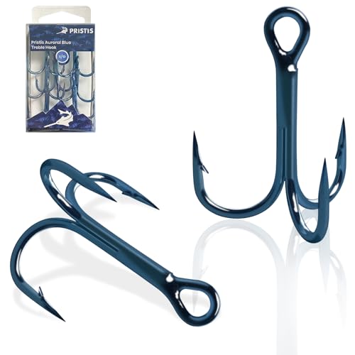 Pristis 7 Pack 1/0 Auroral Blue Treble Hooks, 3X Strong Sharp Barbed...