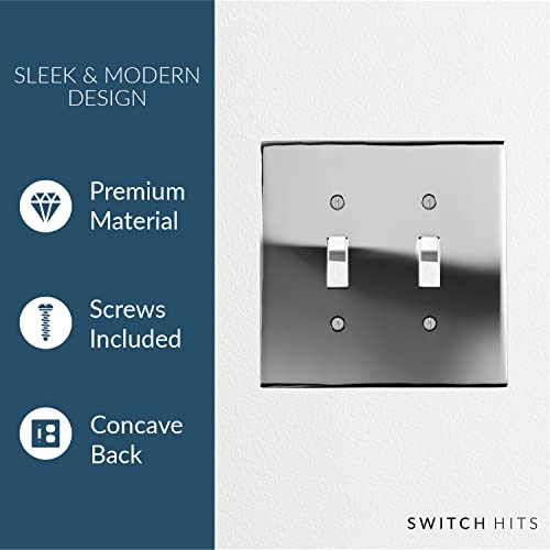 Switch Hits Professional Grade Chrome Outlet Wall Plate | 2 Toggle | 4.5" X 4.5" | Modern Electrical Outlet Cover Collection | Quality Switch Plate Covers For All Configurations #TOP3