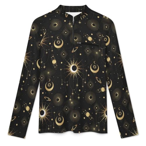 Gold Astrology Mystical Elements Men's Sun Protection Shirts UV SPF UPF 50+ Long Sleeve Rash Guard Lightweight3