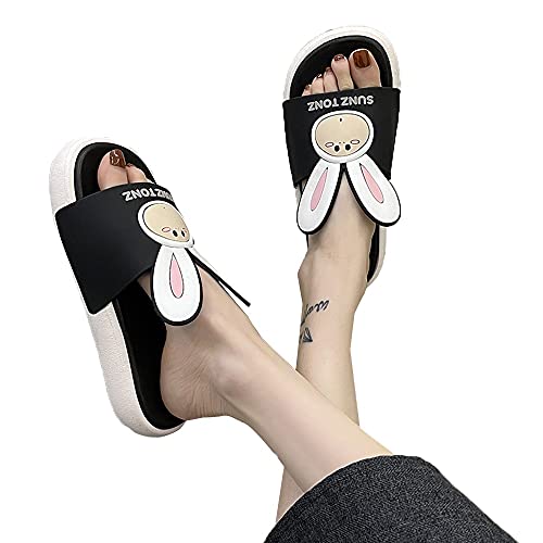 ZHIZI Flip Flop Ladies Cartoon Slippers Lightweight Quick-Drying Sandals Hawaiian Shower Open-Toed Sandals and Slippers (Color : Black, Size : US7/EU38/UK5)