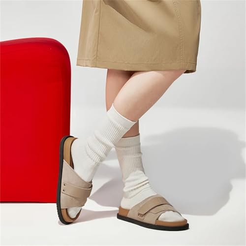 Women's Cow Suede Leather Slippers - Hook & Loop Solid Color Outdoor Flats2