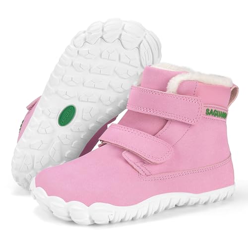 SAGUARO Botas Barefoot Niña Botas Nieve Niño Abrigadas Zapatos Invierno con Forro Cálido Zapatillas Barefoot Ligera Repelentes al Agua, Rosa, 26