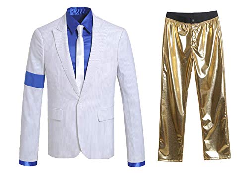 Luming Weiße Kostüm Armband Anzug Jacke für Kinder und Erwachsene zu Cosplay Michael Jackson-Europäische Größe (Gold, 140) Cover